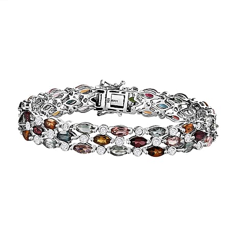 Multi-Tourmaline & Natural Zircon Bracelet (Size - 7) in Platinum Overlay Sterling Silver 19.40 Ct, Silver Wt 19.55 GM