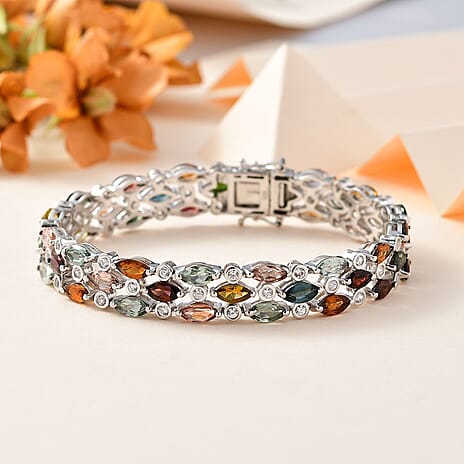 Multi-Tourmaline & Natural Zircon Bracelet (Size - 7) in Platinum Overlay Sterling Silver 19.40 Ct, Silver Wt 19.55 GM