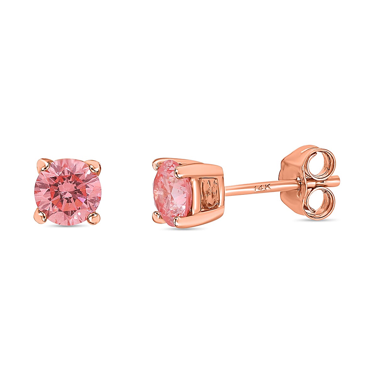 Luxuriant Diamond - 14K Rose Gold Lab Grown SGL Certified Pink Diamond (VS-SI) Solitaire Earrings 1.00 Ct.