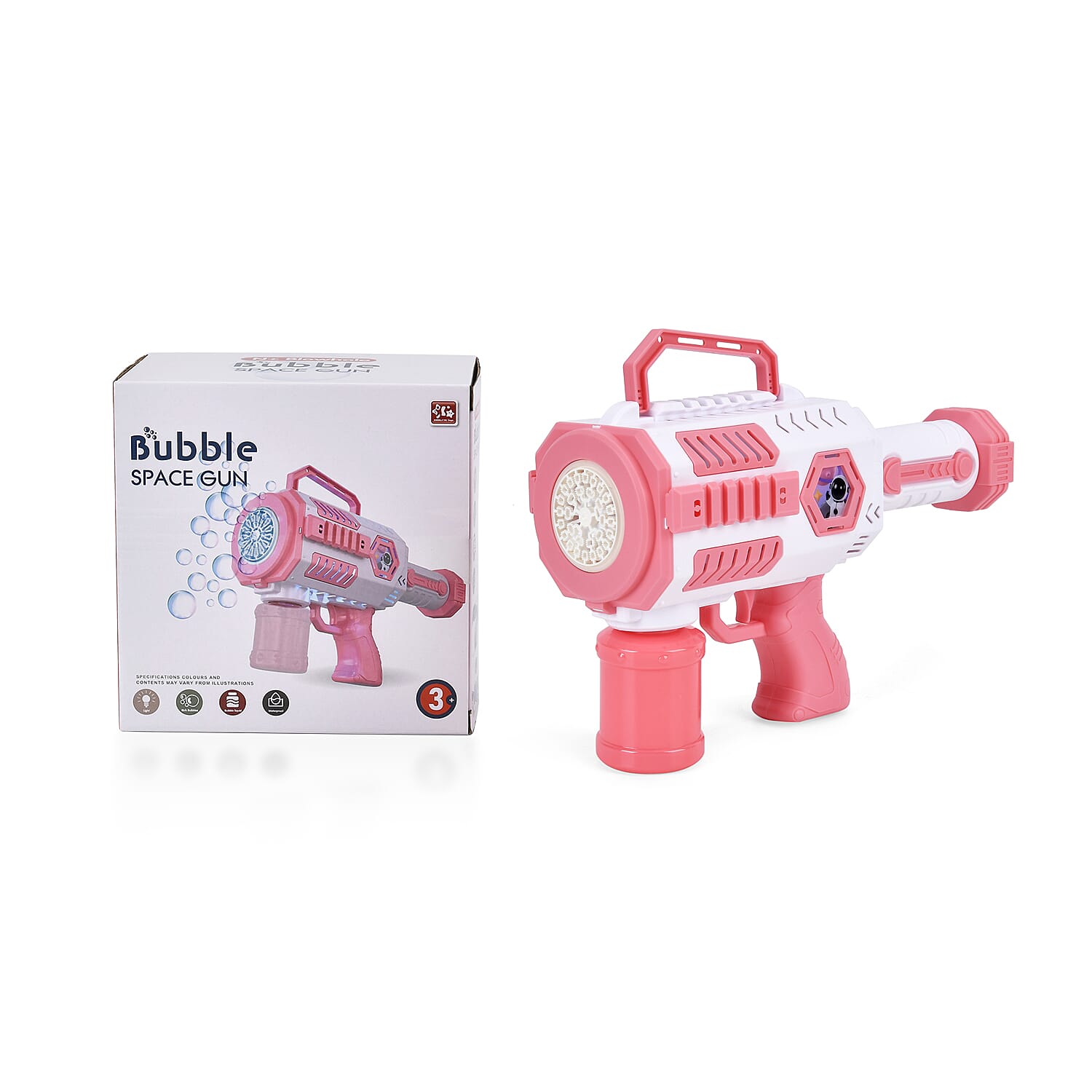 Automatic Rechargeable Powerful Bubble Machine Gun (30 Holes and 2 Bubble Solution Bottles) - Pink