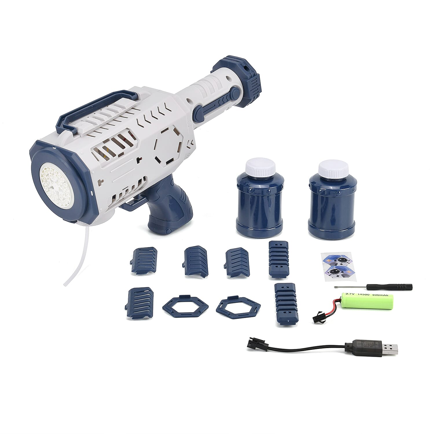 Automatic Rechargeable Powerful Bubble Machine Gun (30 Holes and 2 Bubble Solution Bottles) - Blue