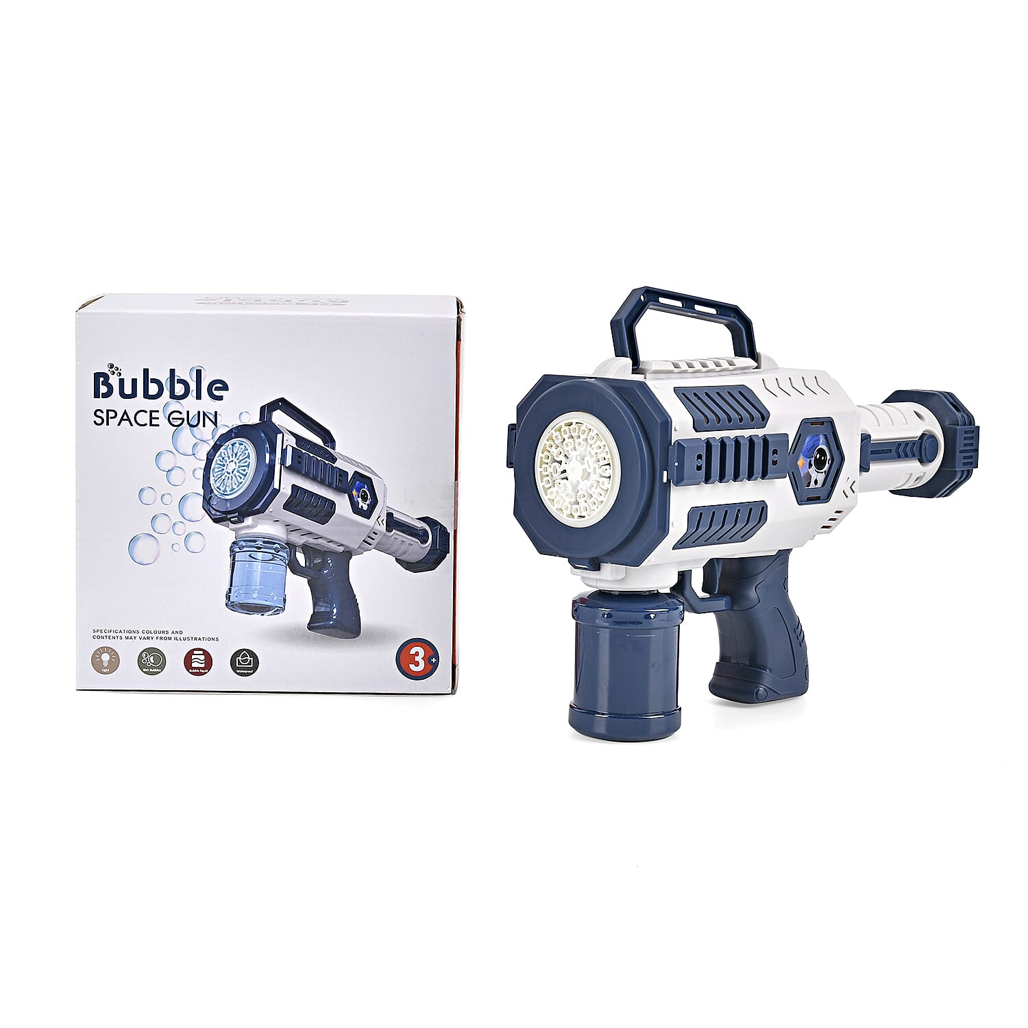 Automatic Rechargeable Powerful Bubble Machine Gun (30 Holes and 2 Bubble Solution Bottles) - Blue