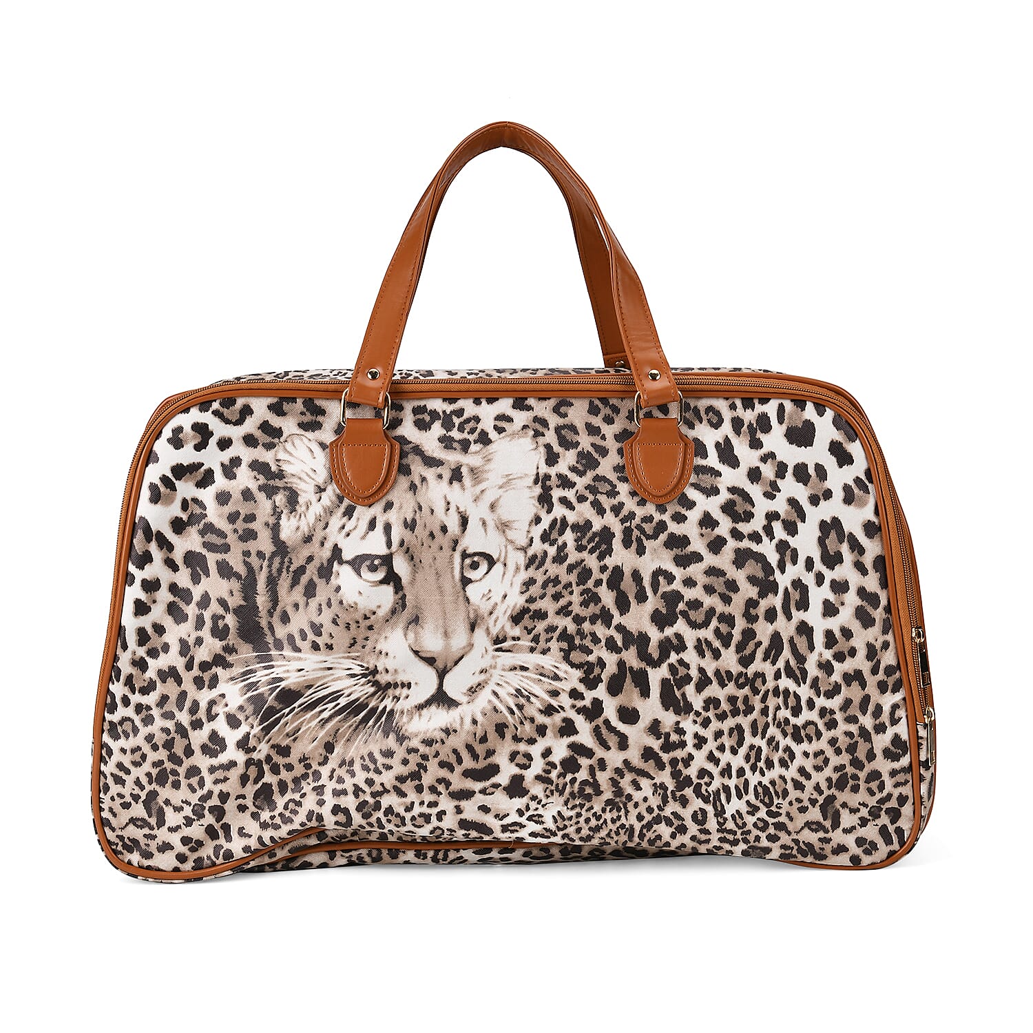 PU Leopard Travel Bag (Size 55x33x21 cm) - Brown & Brown