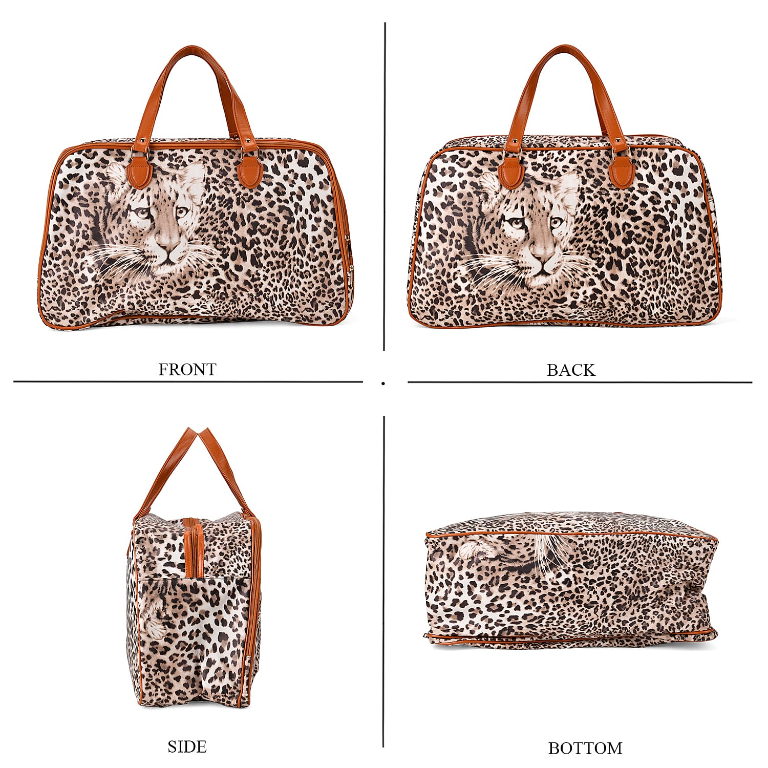 PU Leopard Travel Bag (Size 55x33x21 cm) - Brown & Brown