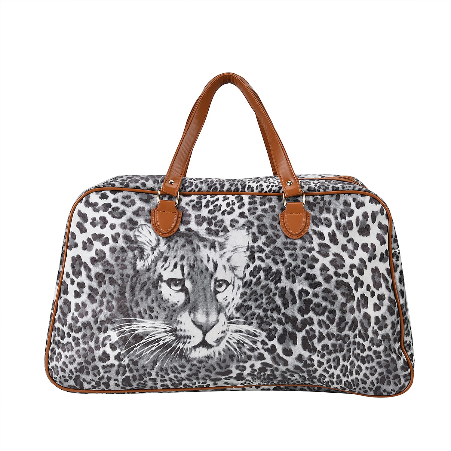 Leatherette Leopard Pattern Travel Bag with Detachable Shoulder Strap Size (55x33x21cm) - Grey