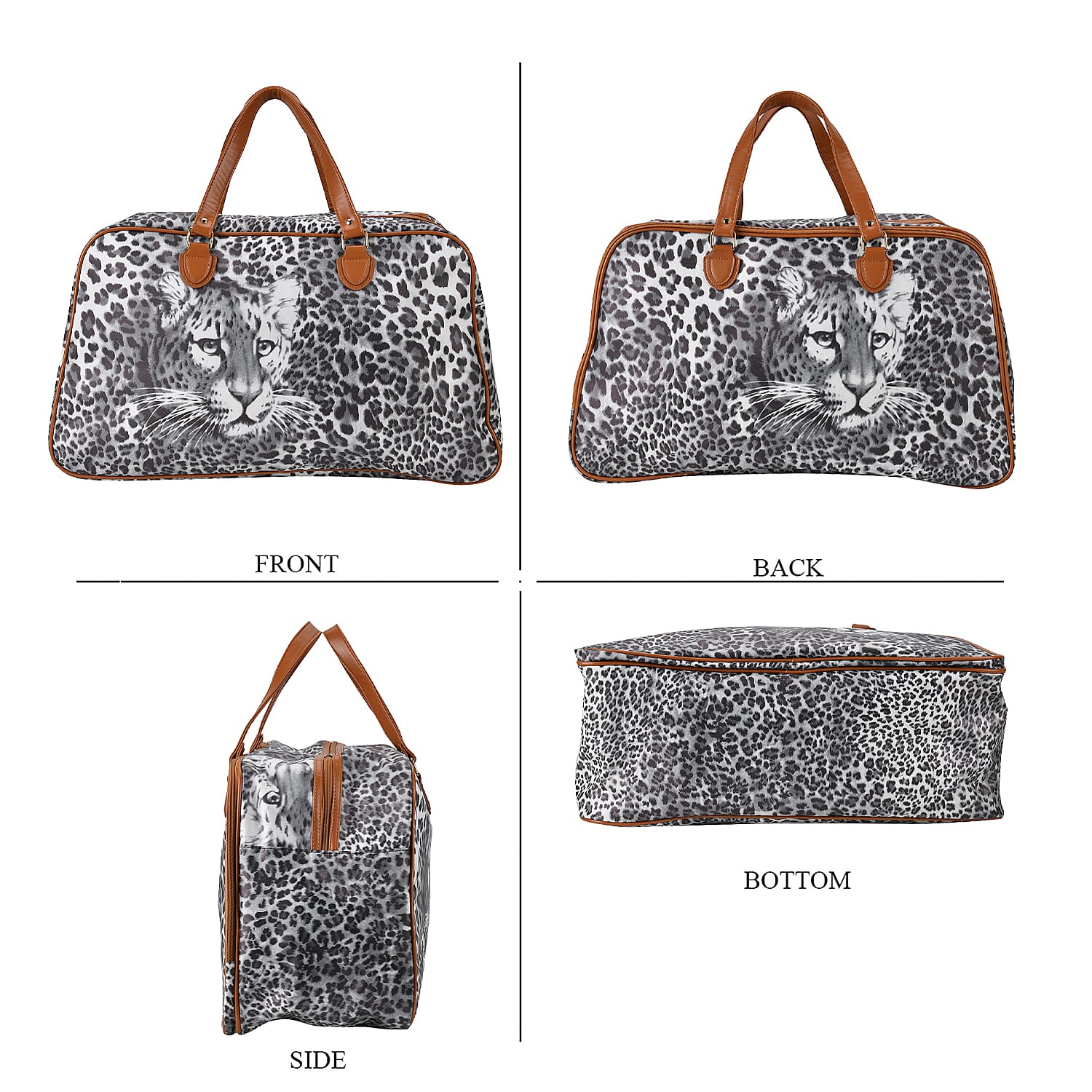 PU Leopard Travel Bag (Size 55x33x21 cm) - Grey & Brown