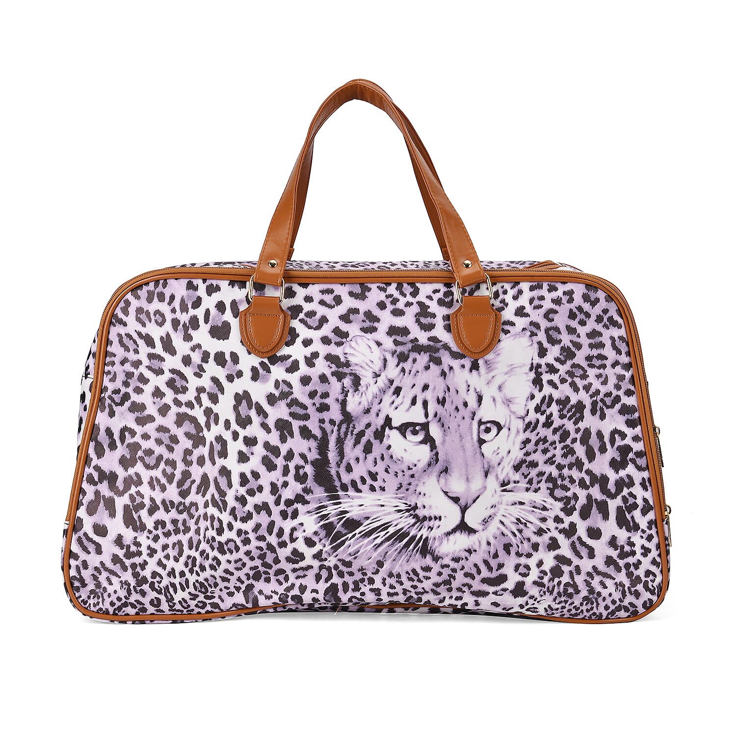 PU Leopard Travel Bag (Size 55x33x21 cm) - Purple & Brown