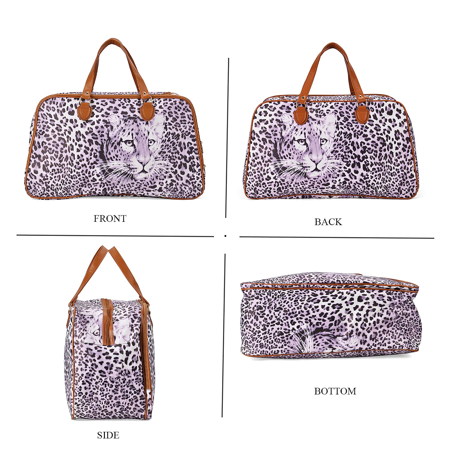 PU Leopard Travel Bag (Size 55x33x21 cm) - Purple & Brown