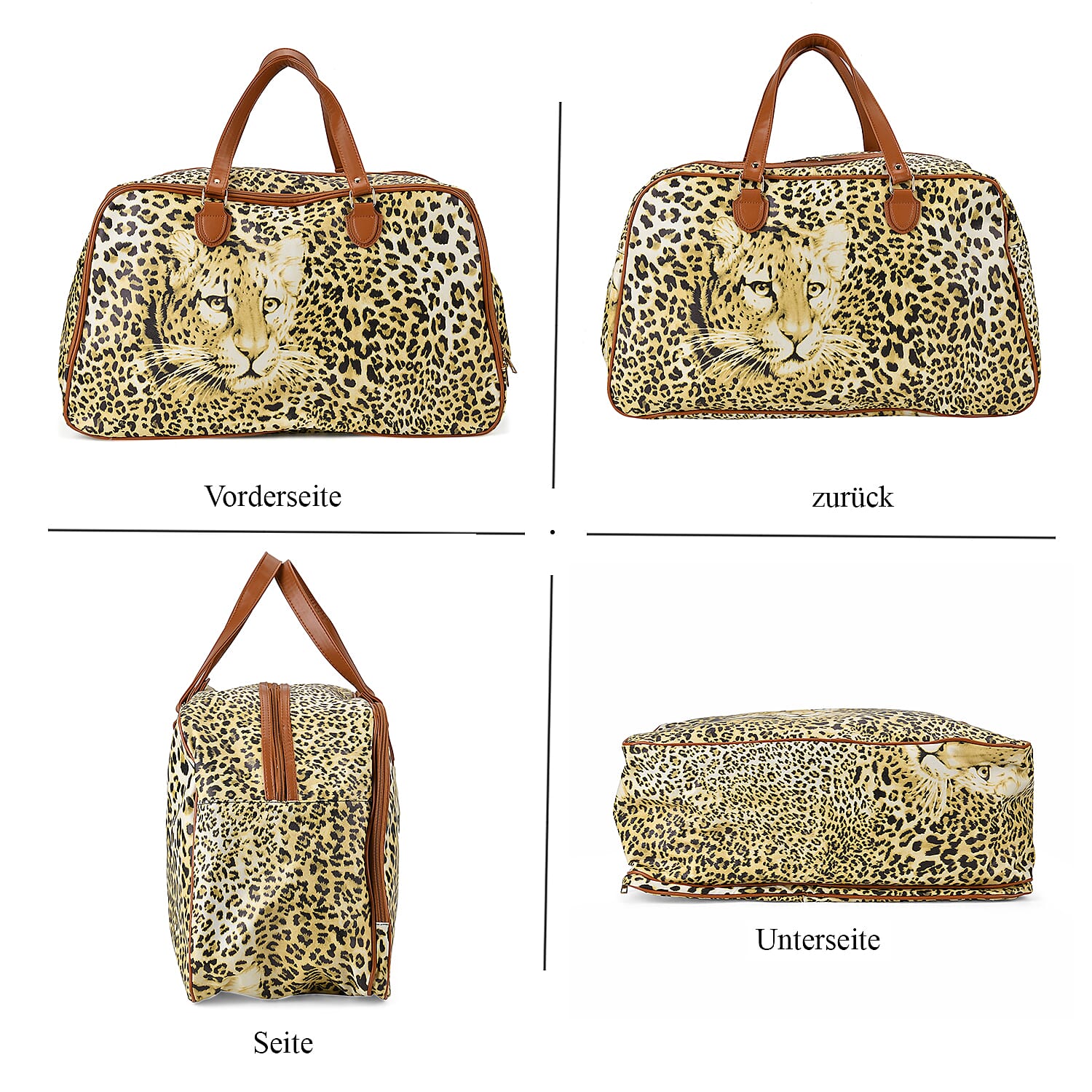 PU Leopard Travel Bag (Size 55x33x21 cm) - Yellow & Brown