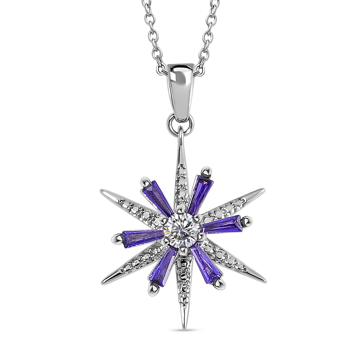 Lustro Stella -White Cubic Zirconia, Purple Cubic Zirconia  Necklace (Size - 20)