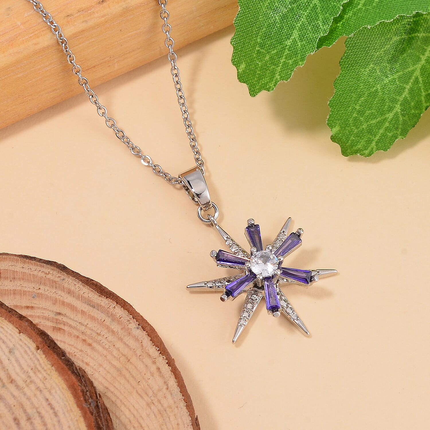 Lustro Stella -White Cubic Zirconia, Purple Cubic Zirconia  Necklace (Size - 20)