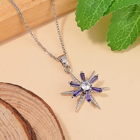 Lustro Stella -White Cubic Zirconia, Purple Cubic Zirconia  Necklace (Size - 20)