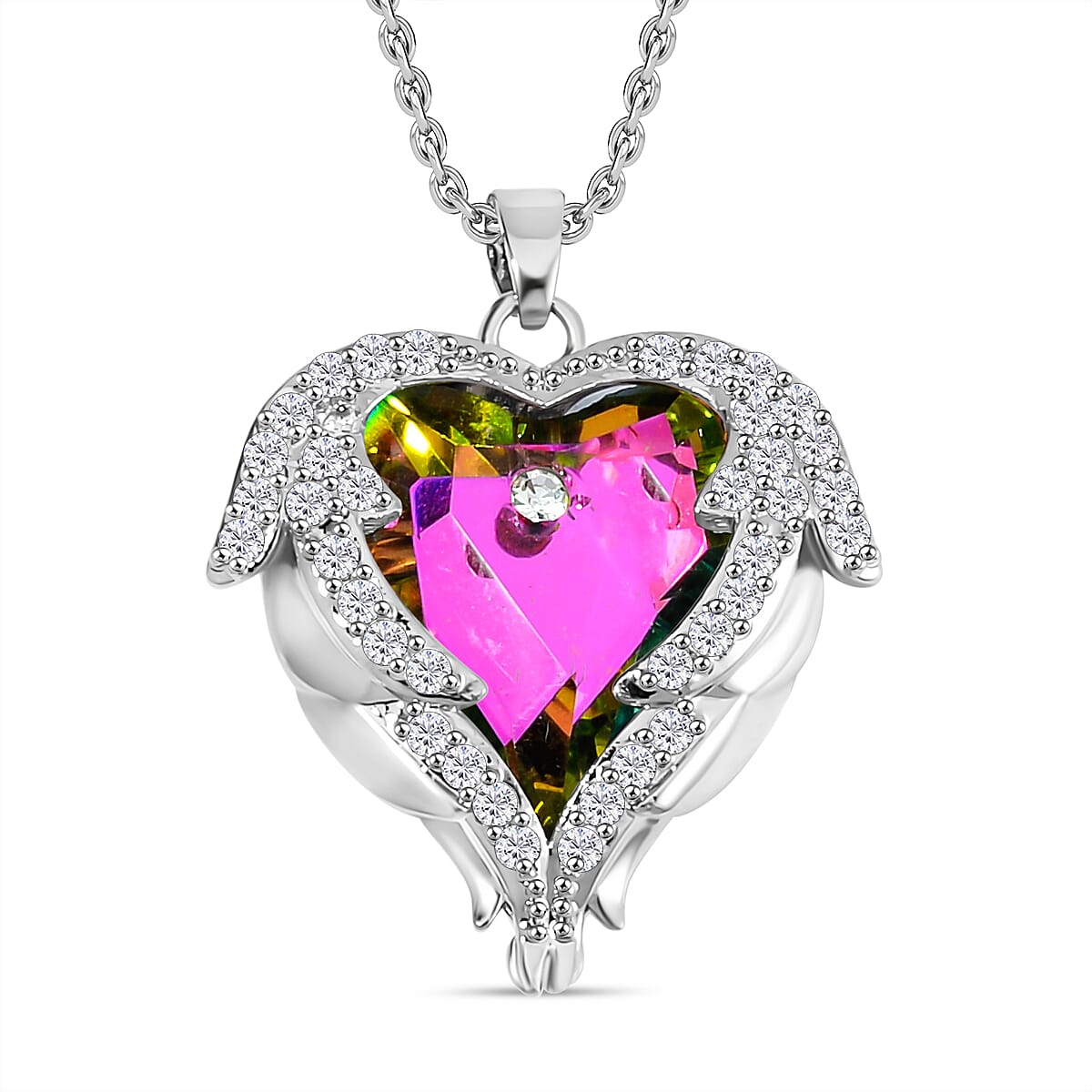 Magic Colour Austrian Crystal & White Cubic Zirconia Heart Necklace (Size - 20)