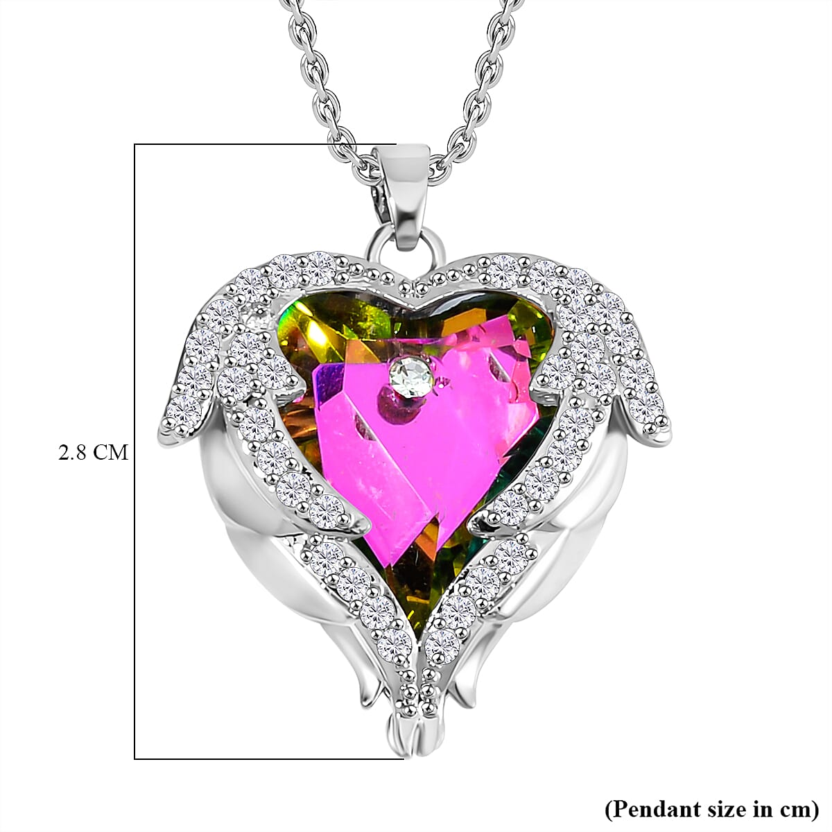 Magic Colour Austrian Crystal & White Cubic Zirconia Heart Necklace (Size - 20)