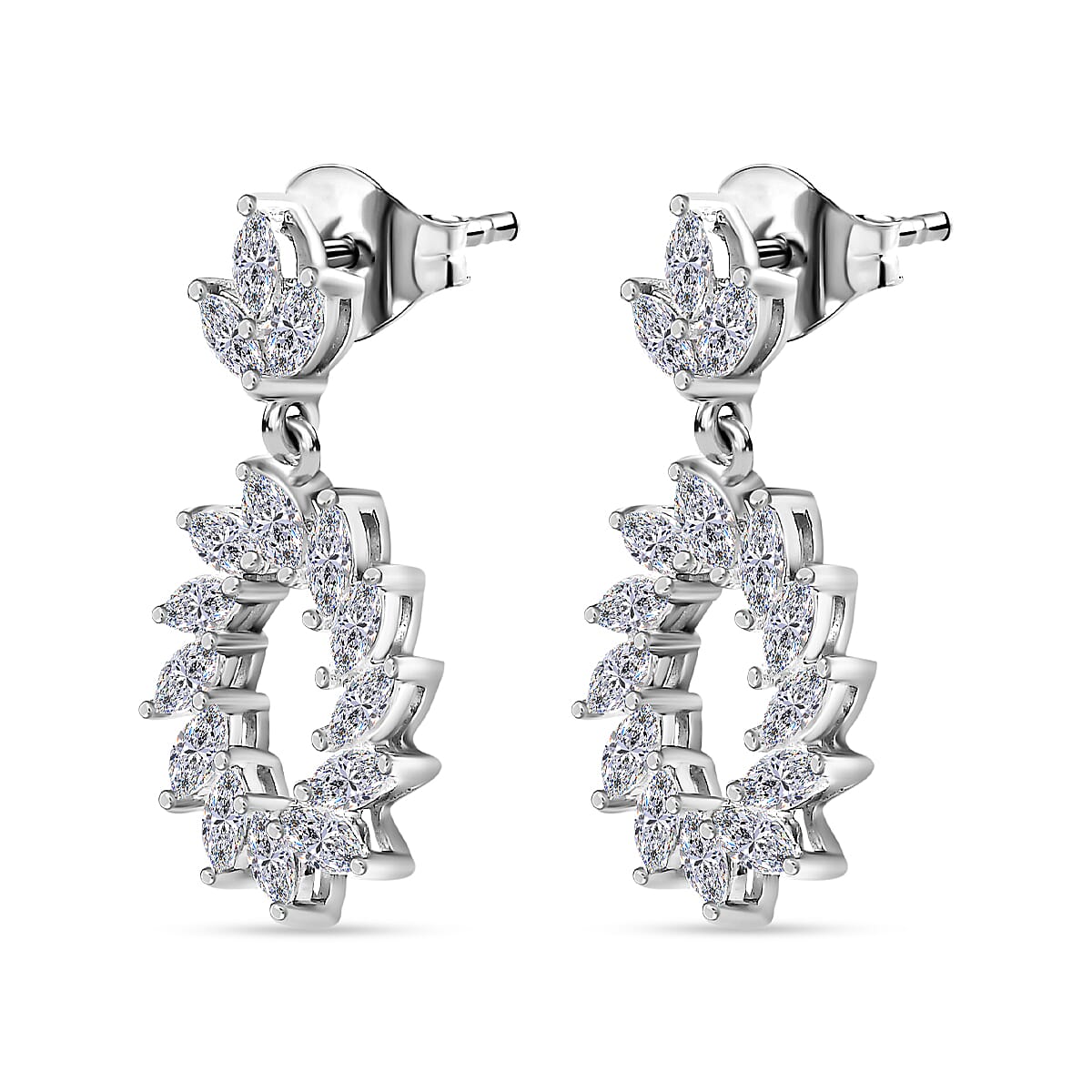 Moissanite Earrings in Platinum Overlay Sterling Silver 2.00 Ct. Moissanite Earrings in Platinum Overlay Sterling Silver 2.00 Ct.