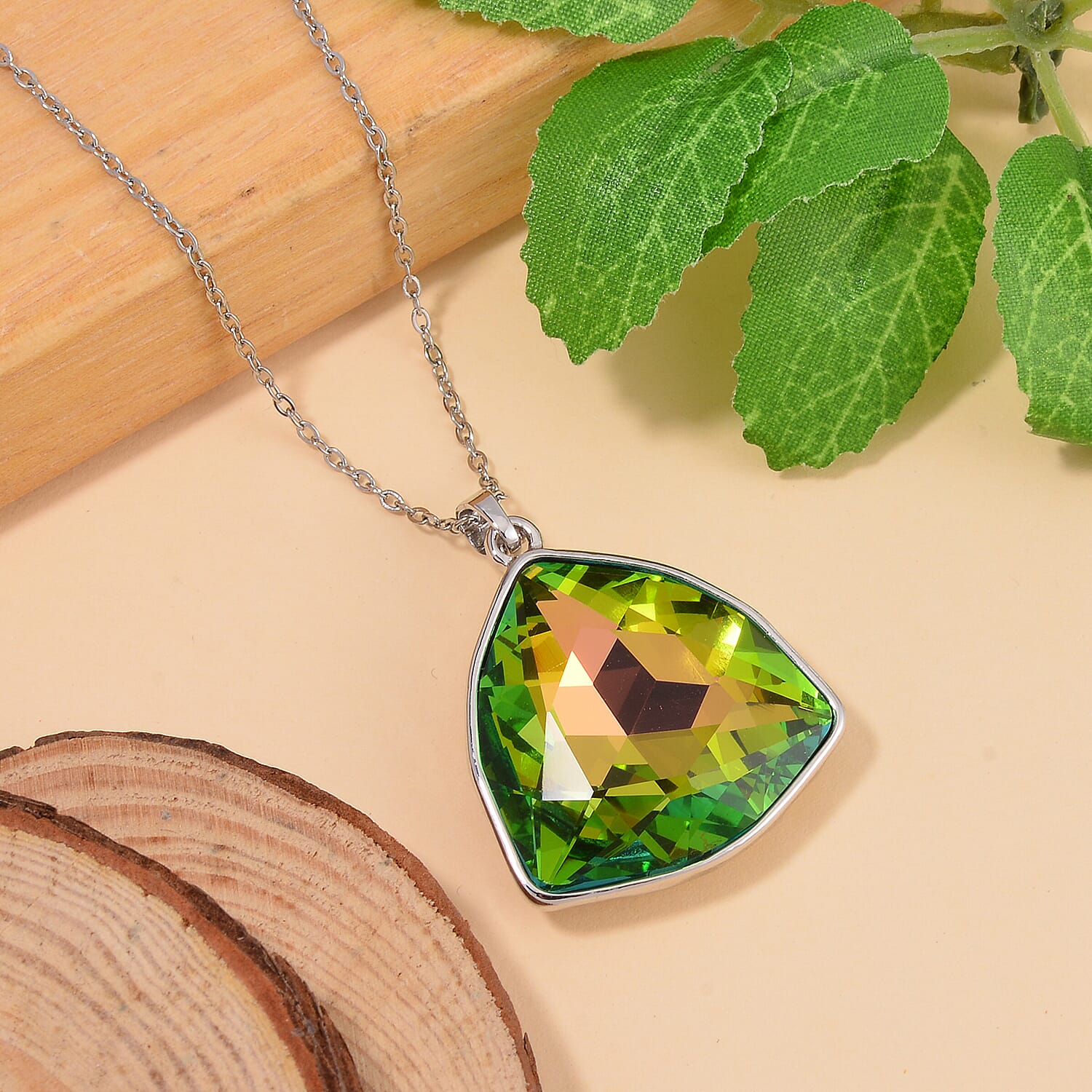 Multi Colour Austrian Crystal Triangle Necklace (Size - 20)