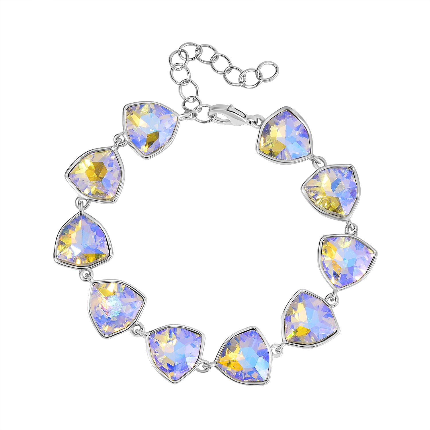 Simulated Mystic White Austrian Crystal Triangle Bracelet (Size - 7.5)