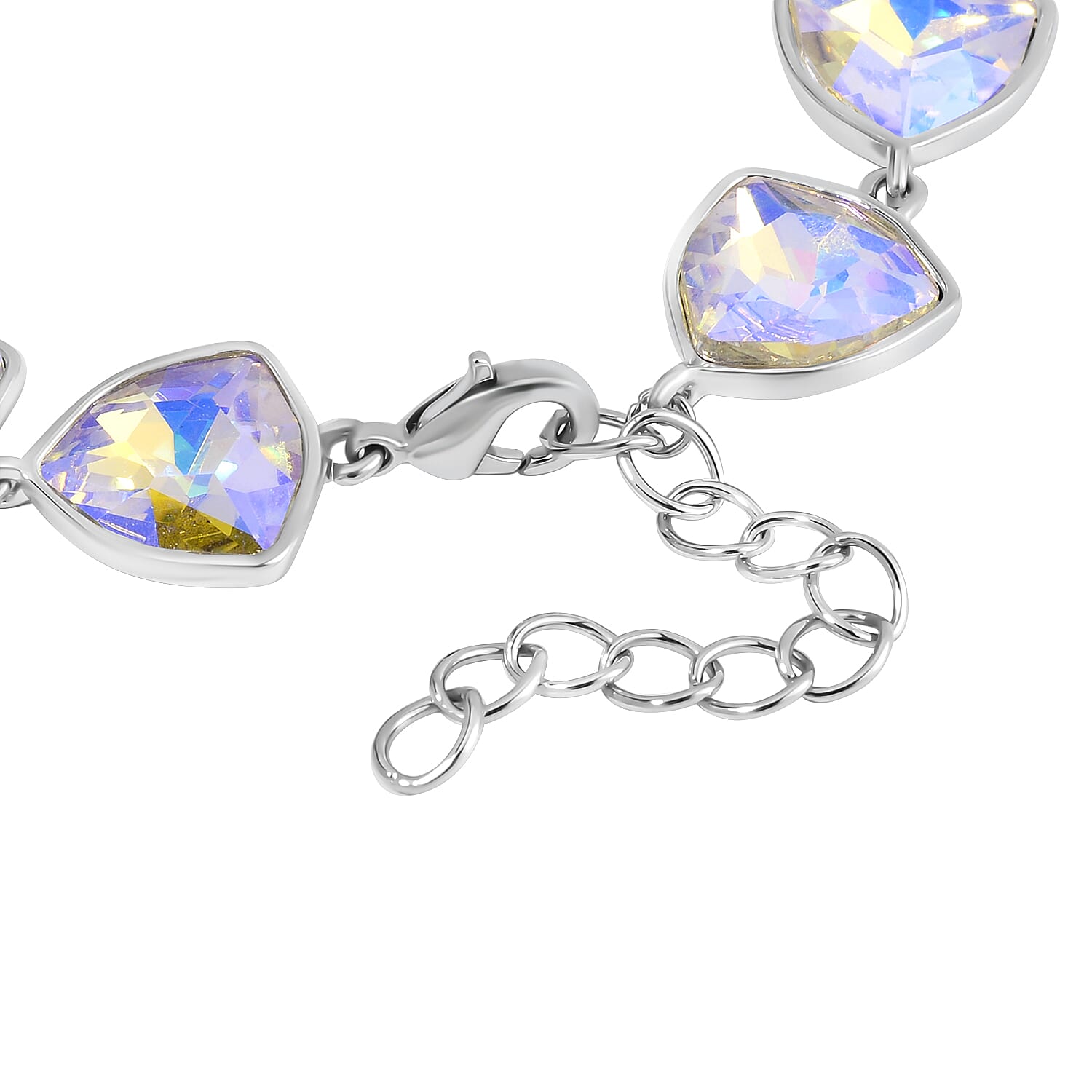 Simulated Mystic White Austrian Crystal Triangle Bracelet (Size - 7.5)