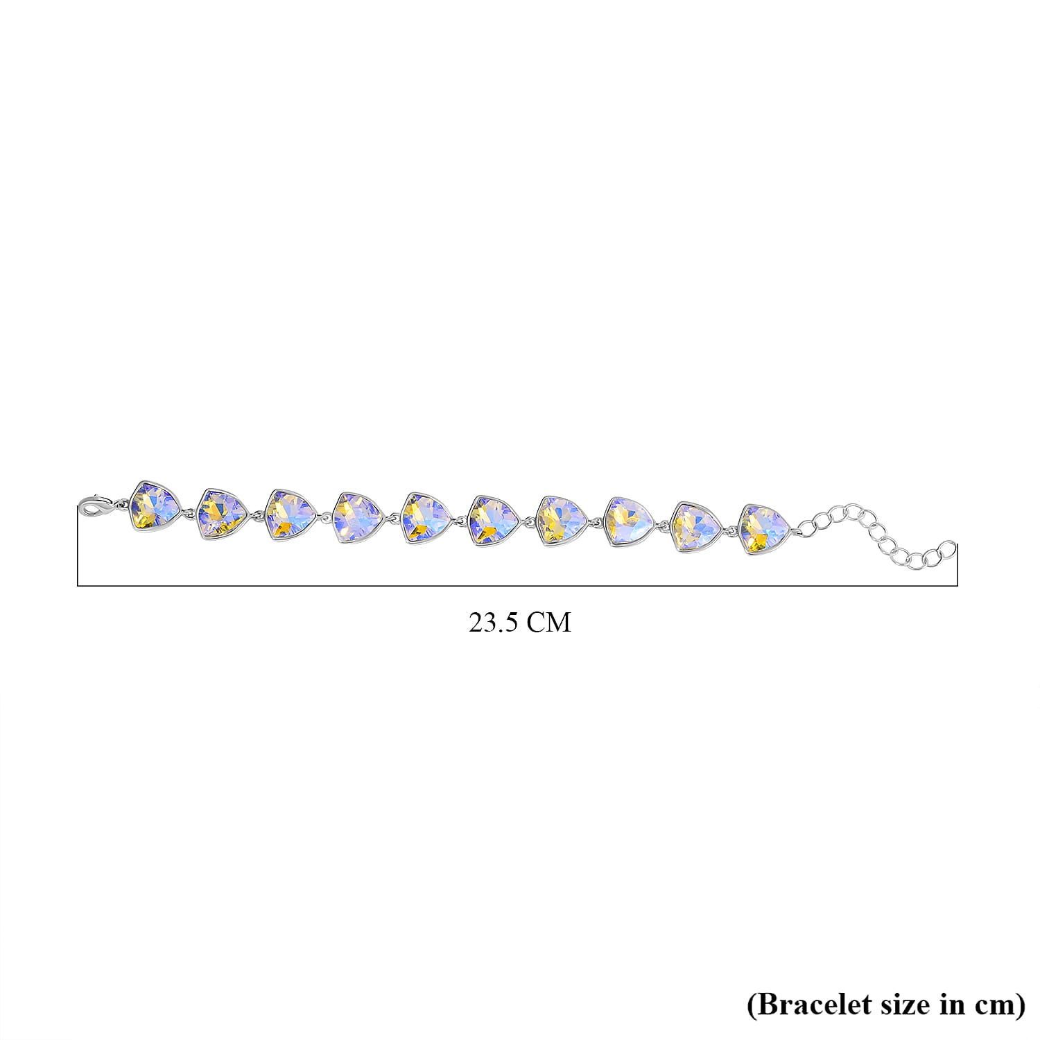 Simulated Mystic White Austrian Crystal Triangle Bracelet (Size - 7.5)