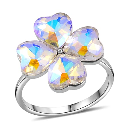 Simulated Mystic White Austrian Crystal Floral Ring