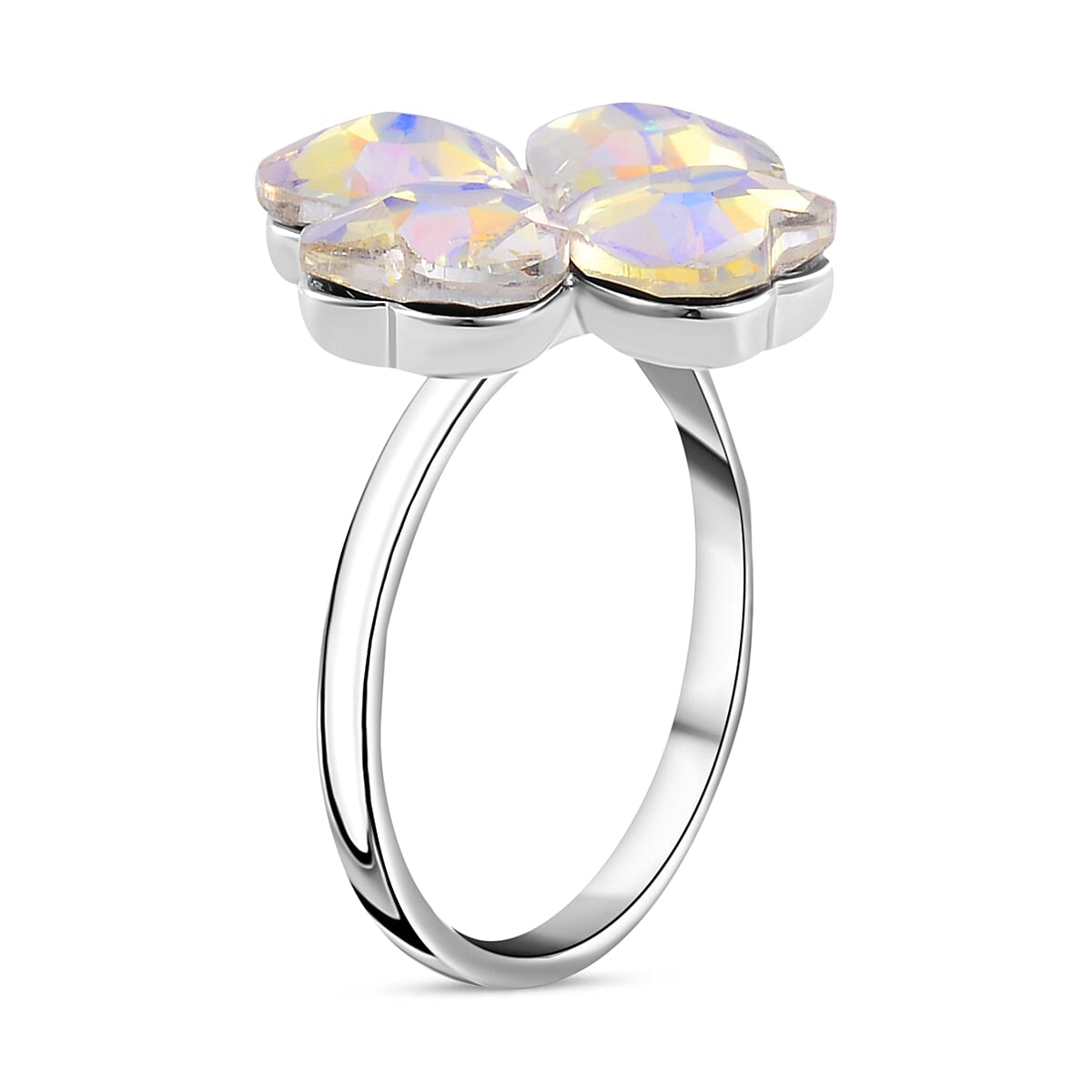 Simulated Mystic White Austrian Crystal Floral Ring