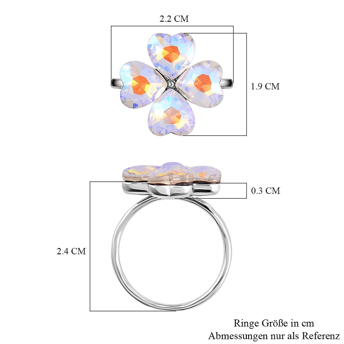 Simulated Mystic White Austrian Crystal Floral Ring