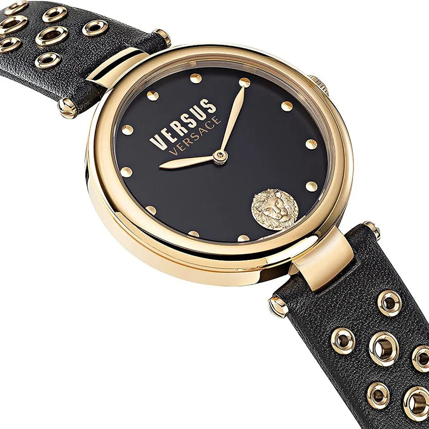 Versace Versus Los Feliz Quartz Movement 3ATM Water Resistant Analog Watch With Black Leather Strap - Yellow Gold