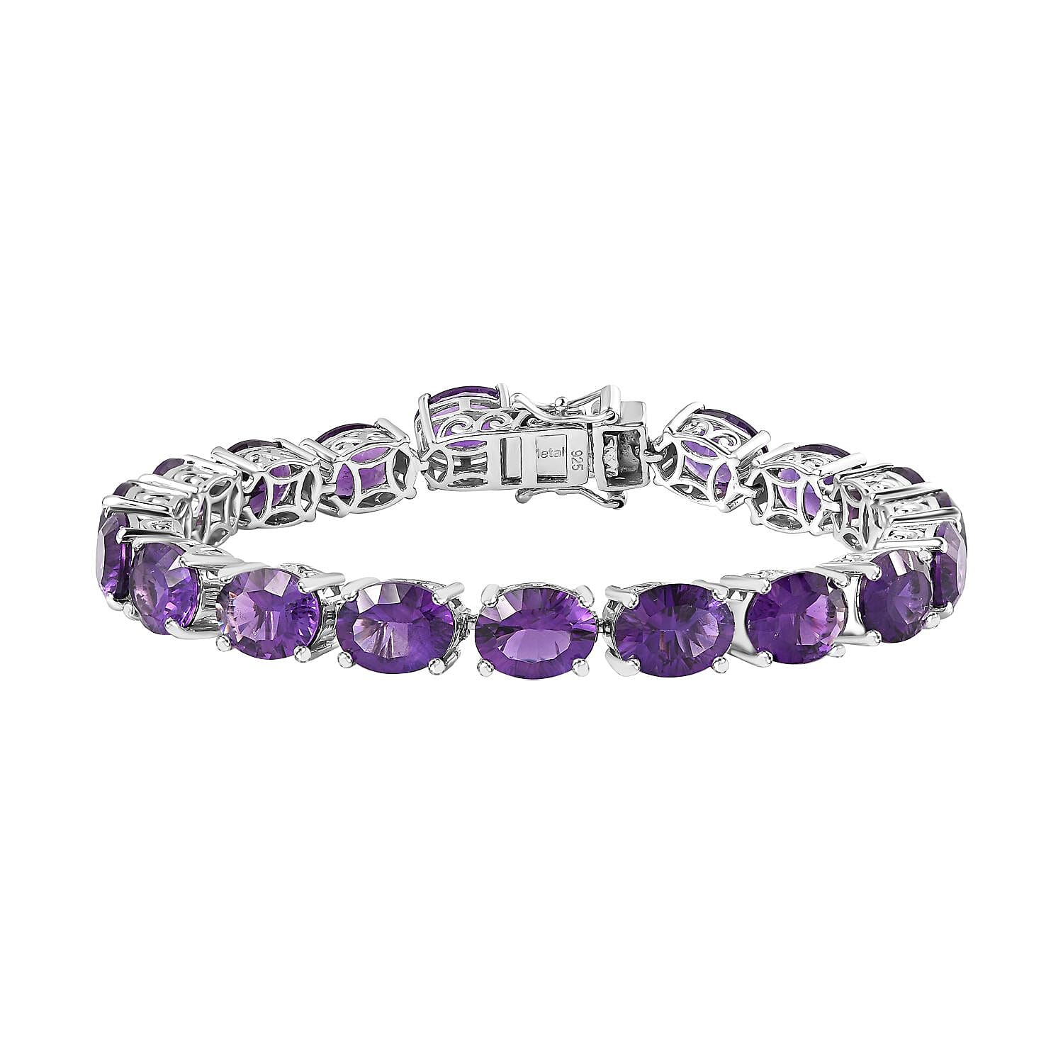 Concave Cut AAA African Amethyst Tennis Bracelet in Platinum Overlay Sterling Silver 30.75 Ct, Size 7