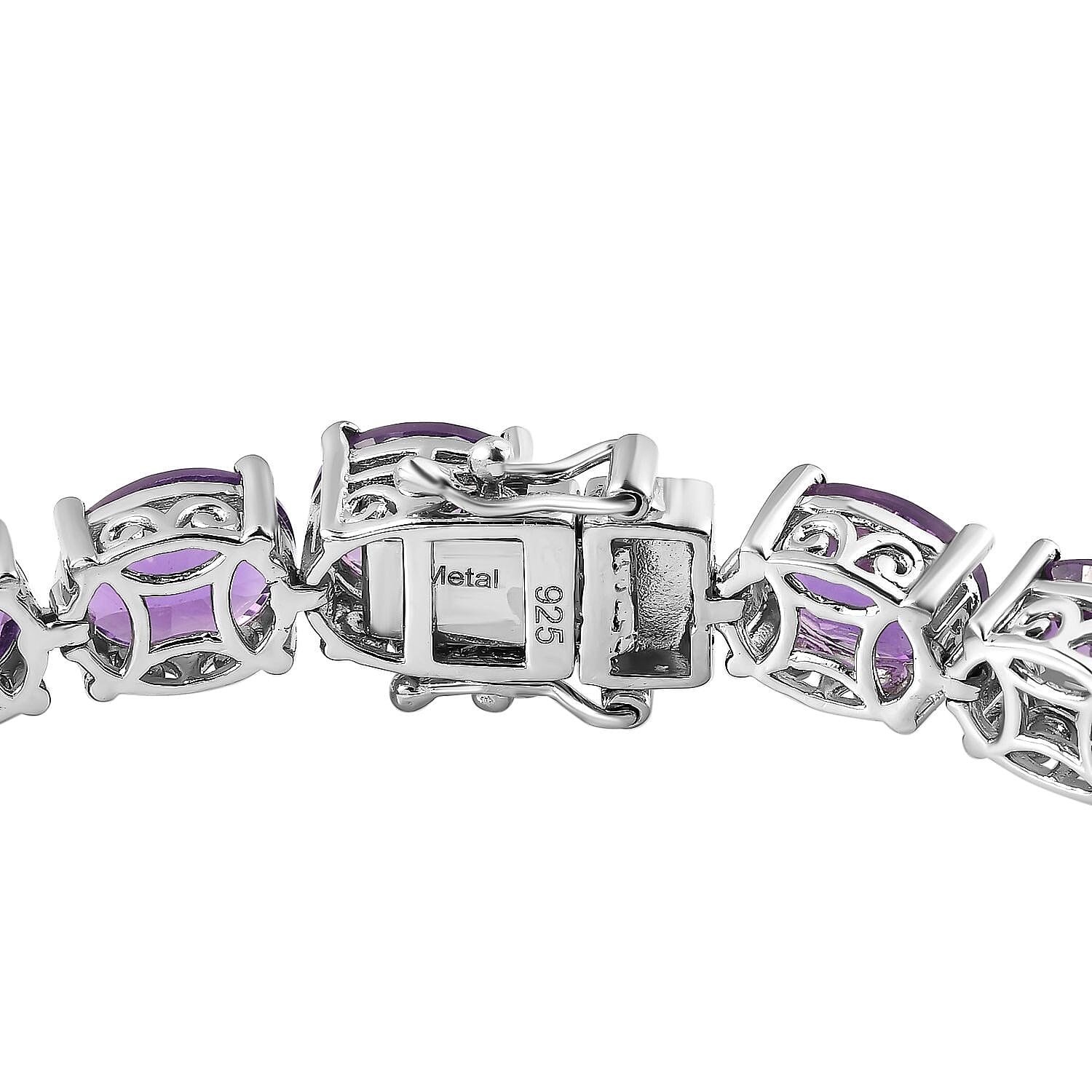 Concave Cut AAA African Amethyst Tennis Bracelet in Platinum Overlay Sterling Silver 30.75 Ct, Size 7