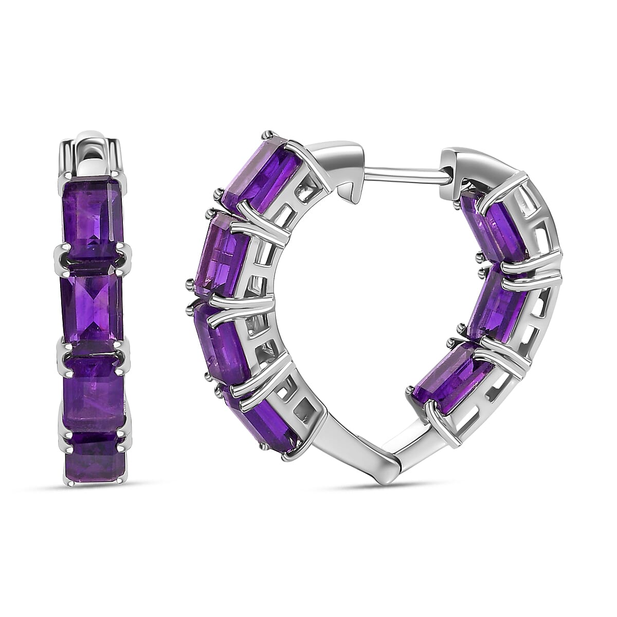 AAA Amethyst Hoop Earrings in Platinum Overlay Sterling Silver 7.75 Ct, Silver Wt. 6.52 Gms