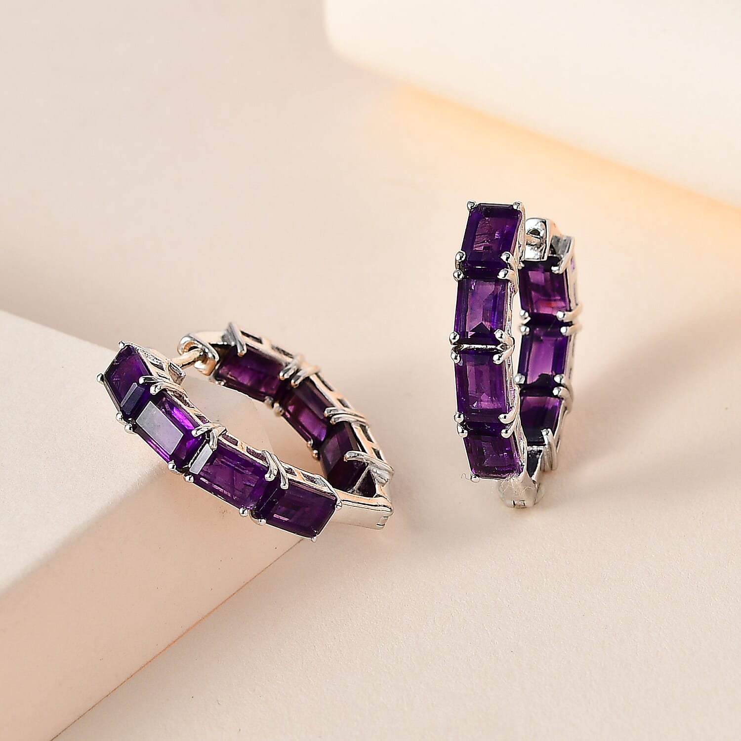 AAA Amethyst Hoop Earrings in Platinum Overlay Sterling Silver 7.75 Ct, Silver Wt. 6.52 Gms