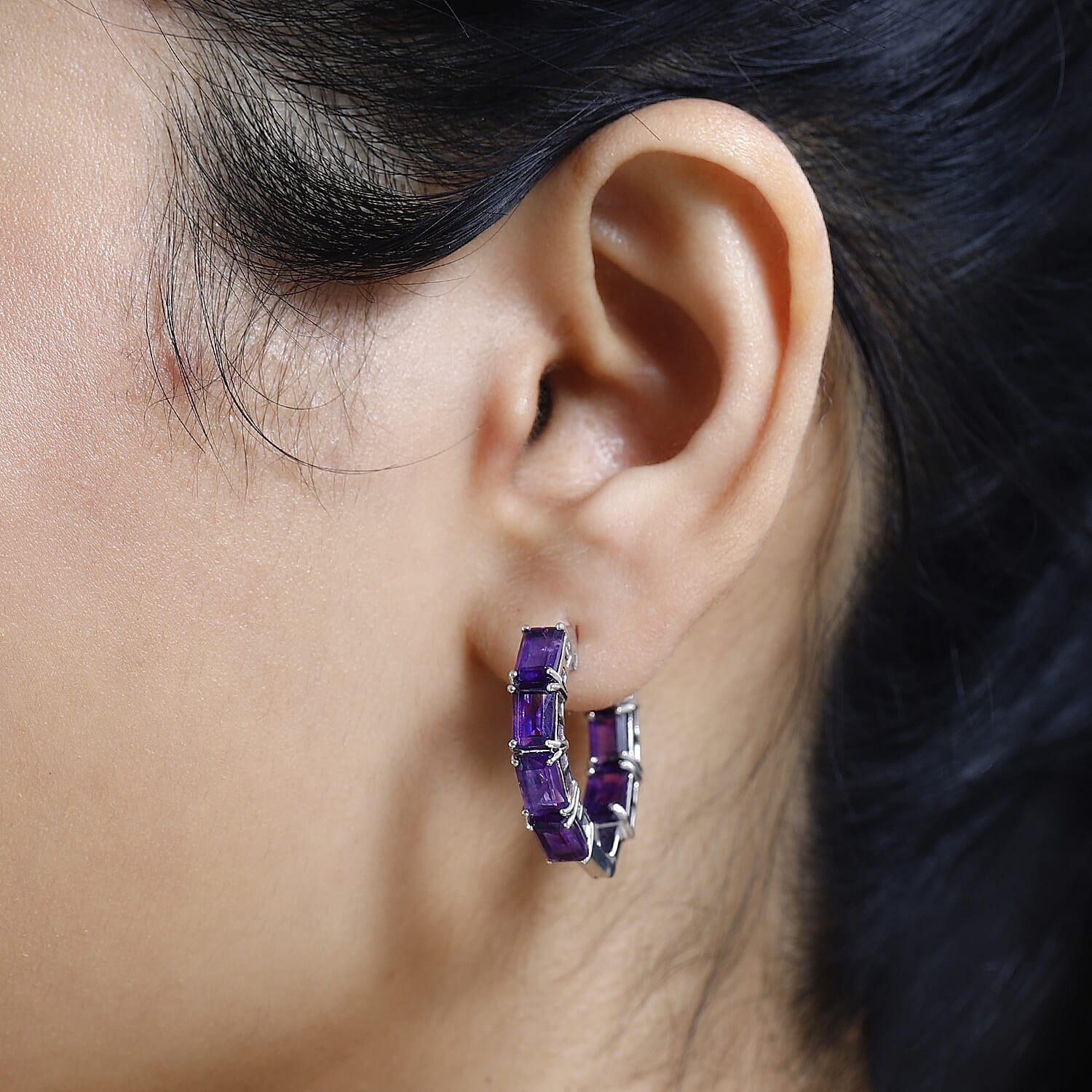 AAA Amethyst Hoop Earrings in Platinum Overlay Sterling Silver 7.75 Ct, Silver Wt. 6.52 Gms