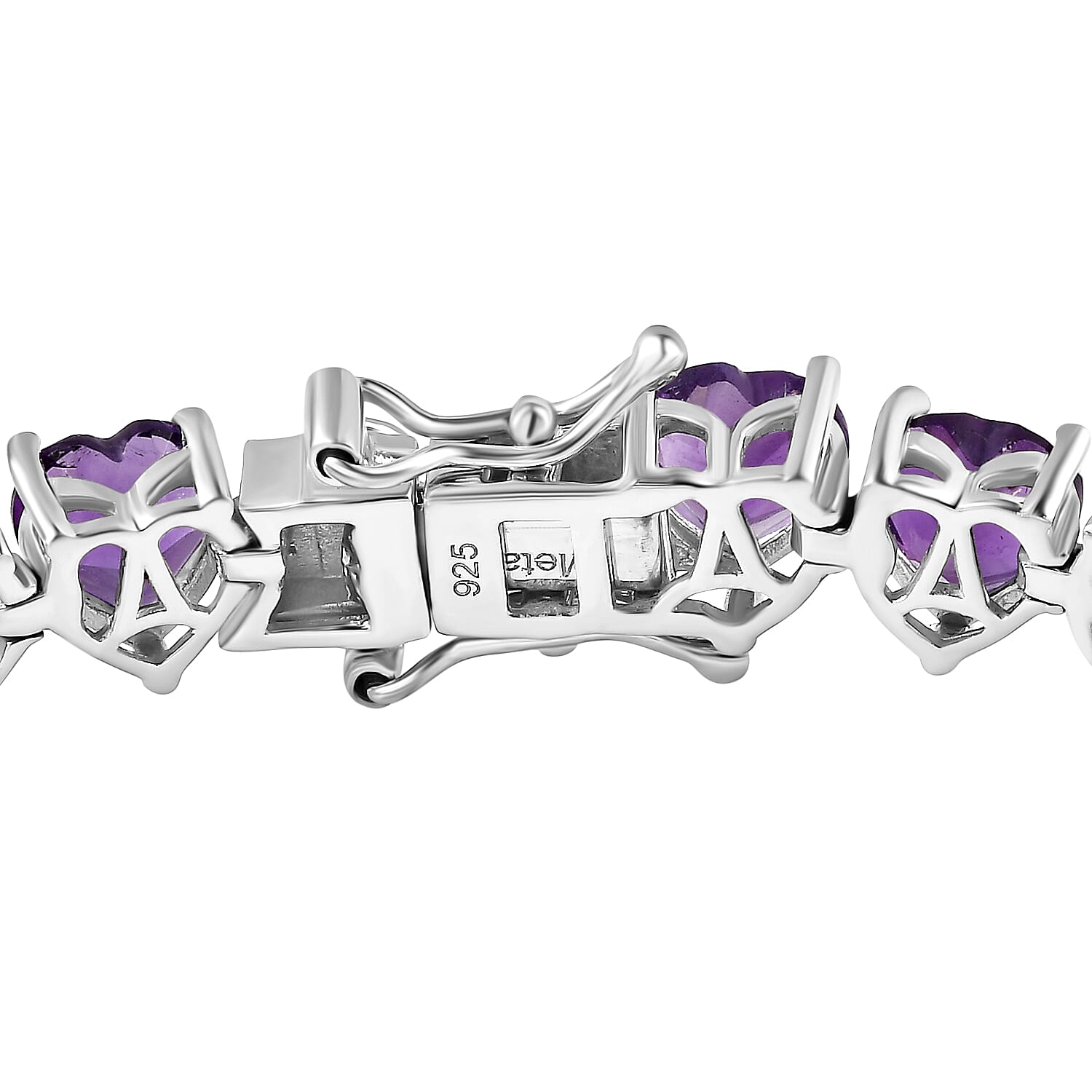 AAA Amethyst Heart Tennis Bracelet (Size - 7) in Platinum Overlay Sterling Silver 18.95 Ct, Silver Wt 10.80 GM