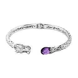 Royal Bali - Handmade Amethyst Bangle (Size - 7.5) Sterling Silver 4.25 ct, Silver Wt. 21 Gms