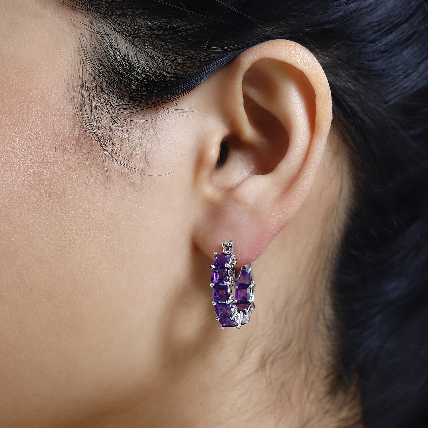 AAA Amethyst Hoop Earrings in Platinum Overlay Sterling Silver 6.30 Ct, Silver Wt. 6.08 Gms