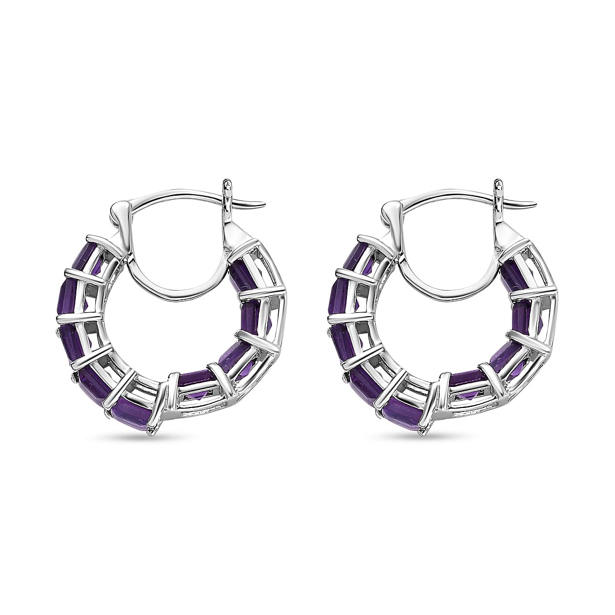 AAA Amethyst Hoop Earrings in Platinum Overlay Sterling Silver 6.30 Ct, Silver Wt. 6.08 Gms