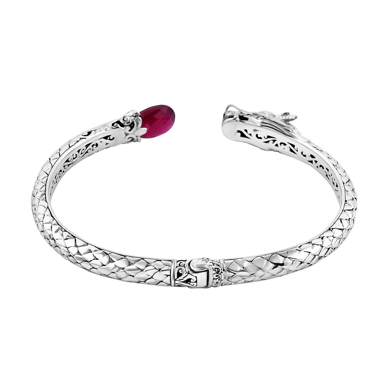 Royal Bali Collection- Handmade Ruby Bangle (Size - 7.5)  Sterling Silver 4.25 ct,  Silver Wt. 21 Gms