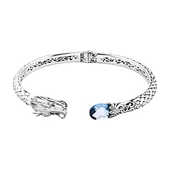 Royal Bali - Handmade Amethyst Bangle (Size - 7.5) Sterling Silver 4.25 ct, Silver Wt. 21 Gms