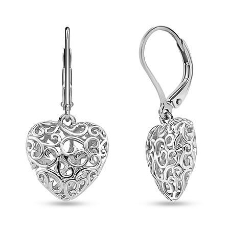 LUCY Q Amore Filigree Collection - Rhodium Overlay Sterling Silver Heart Earrings with Lever Back LUCY Q Amore Filigree Collection - Rhodium Overlay Sterling Silver Heart Earrings with Lever Back