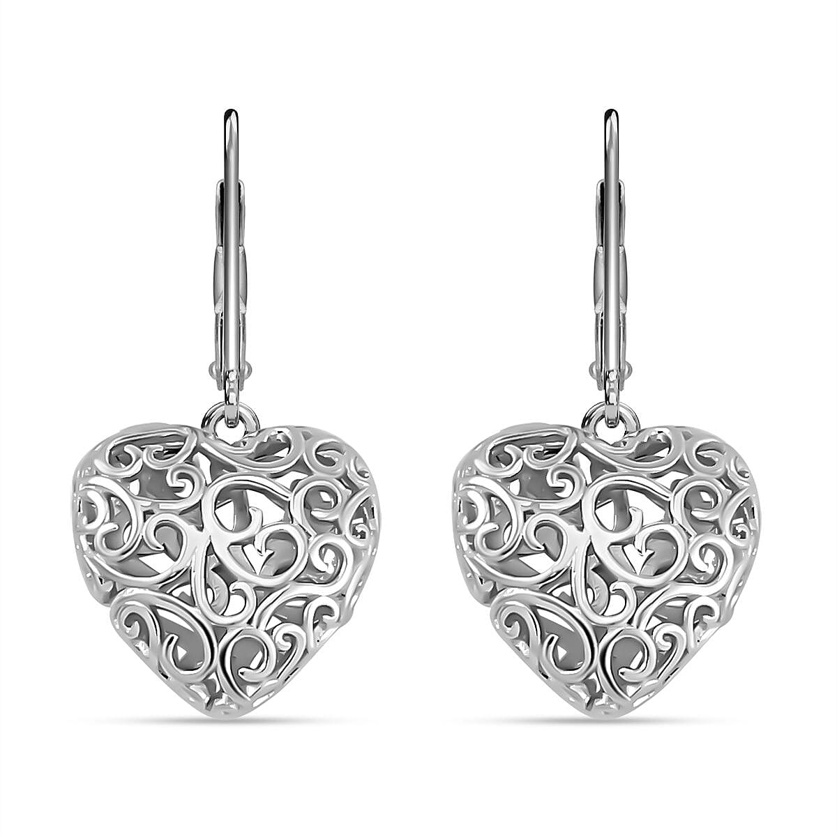 LUCY Q Amore Filigree Collection - Rhodium Overlay Sterling Silver Heart Earrings with Lever Back, Silver Wt. 5.50 Gms. LUCY Q Amore Filigree Collection - Rhodium Overlay Sterling Silver Heart Earrings with Lever Back, Silver Wt. 5.50 Gms.