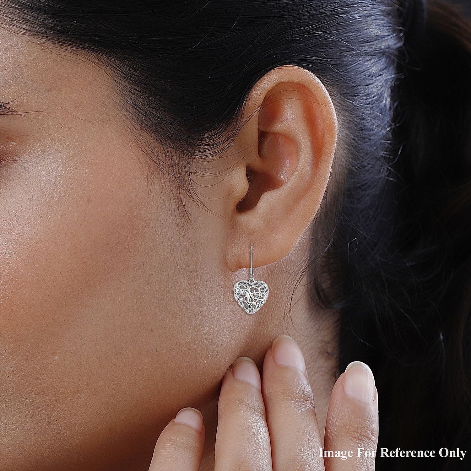 LUCY Q Amore Filigree Collection - Rhodium Overlay Sterling Silver Heart Earrings with Lever Back, Silver Wt. 5.50 Gms. LUCY Q Amore Filigree Collection - Rhodium Overlay Sterling Silver Heart Earrings with Lever Back, Silver Wt. 5.50 Gms.