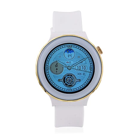 Plus Dual Mode Waterproof Full Screen Touch Smartwatch With Zinc Crown - White