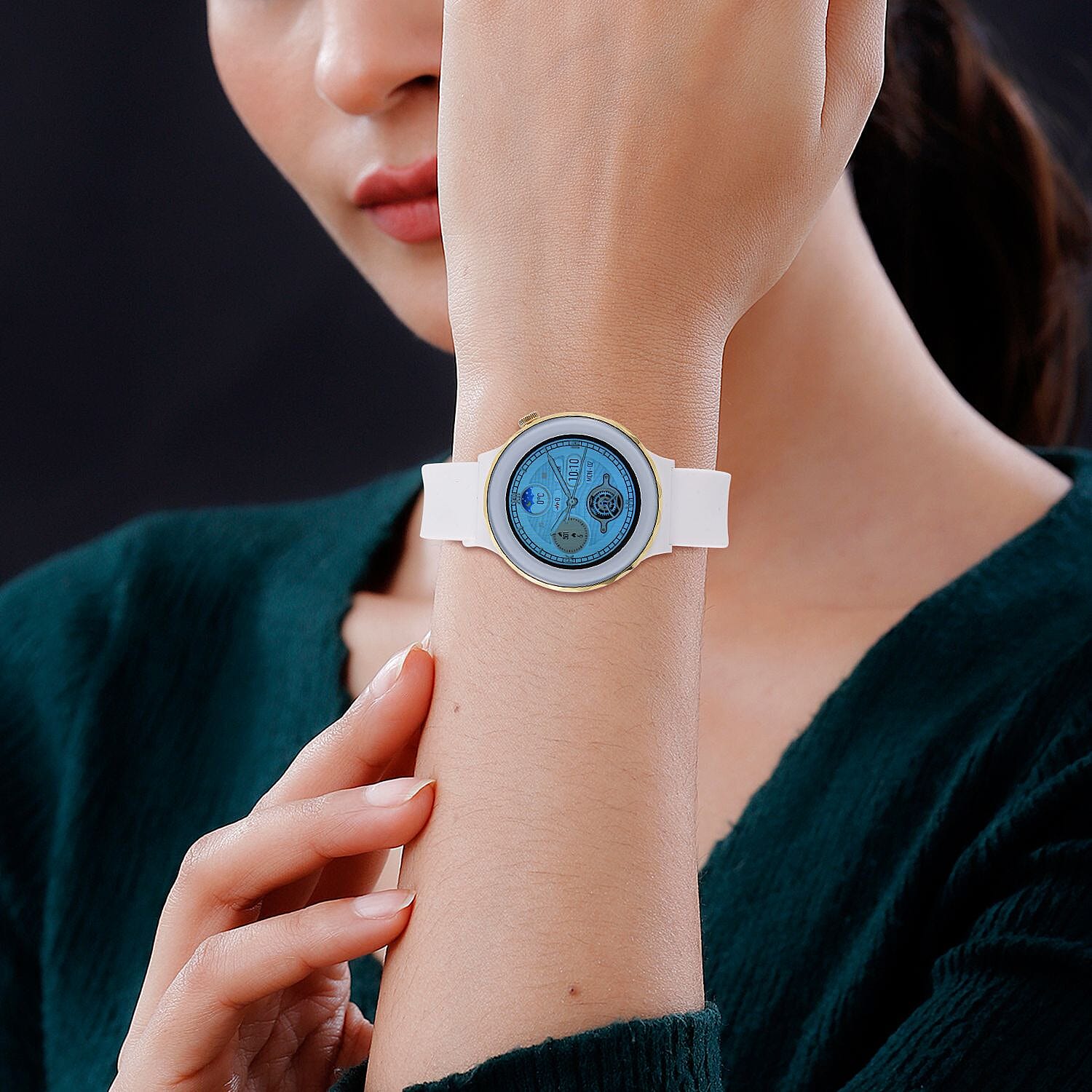 Smart Watch - Multi Face, with Steps, Sleep, Heart Rate, Blood, Spo2. Blue Literal Dial and White Silicone Strap