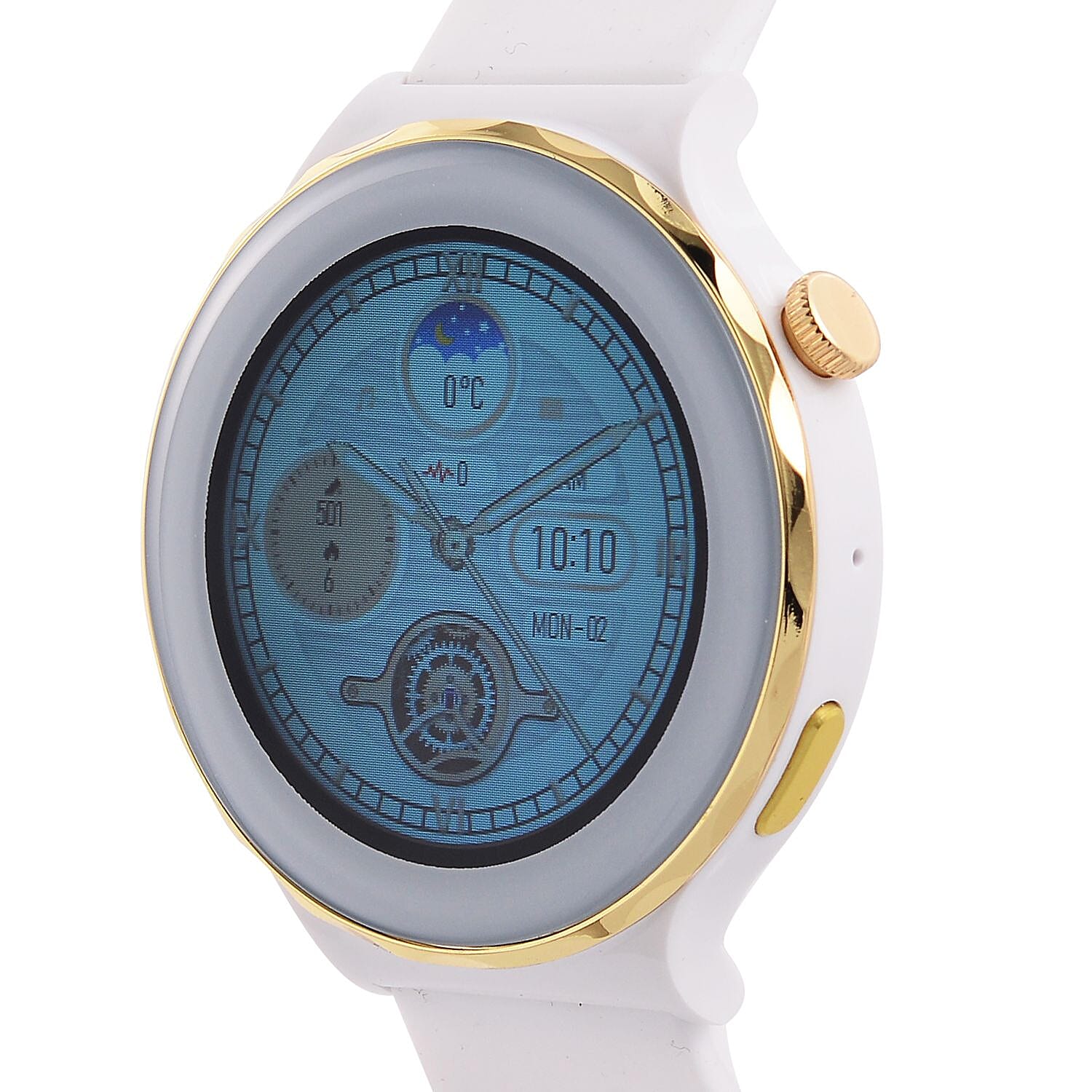 Smart Watch - Multi Face, with Steps, Sleep, Heart Rate, Blood, Spo2. Blue Literal Dial and White Silicone Strap