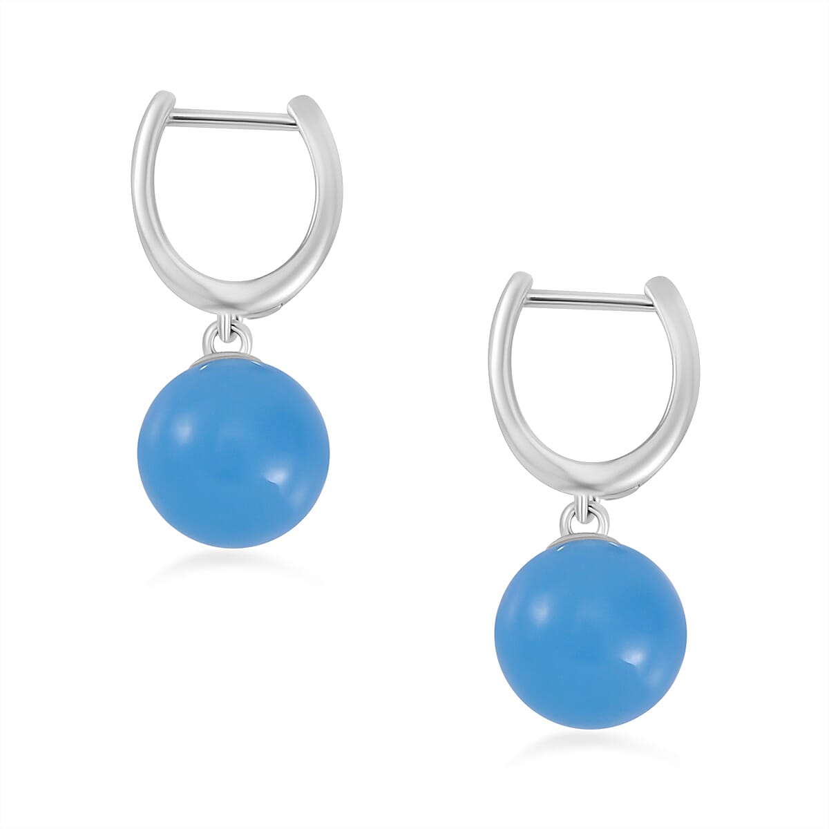 Blue Jade J Hoop Half Hoop Earring in Rhodium Overlay Sterling Silver 23.83 ct 23.830 Ct.