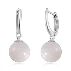 Blue Jadeite Jade Half Hoop Ball Earrings in Rhodium Overlay Sterling Silver 23.83 Ct