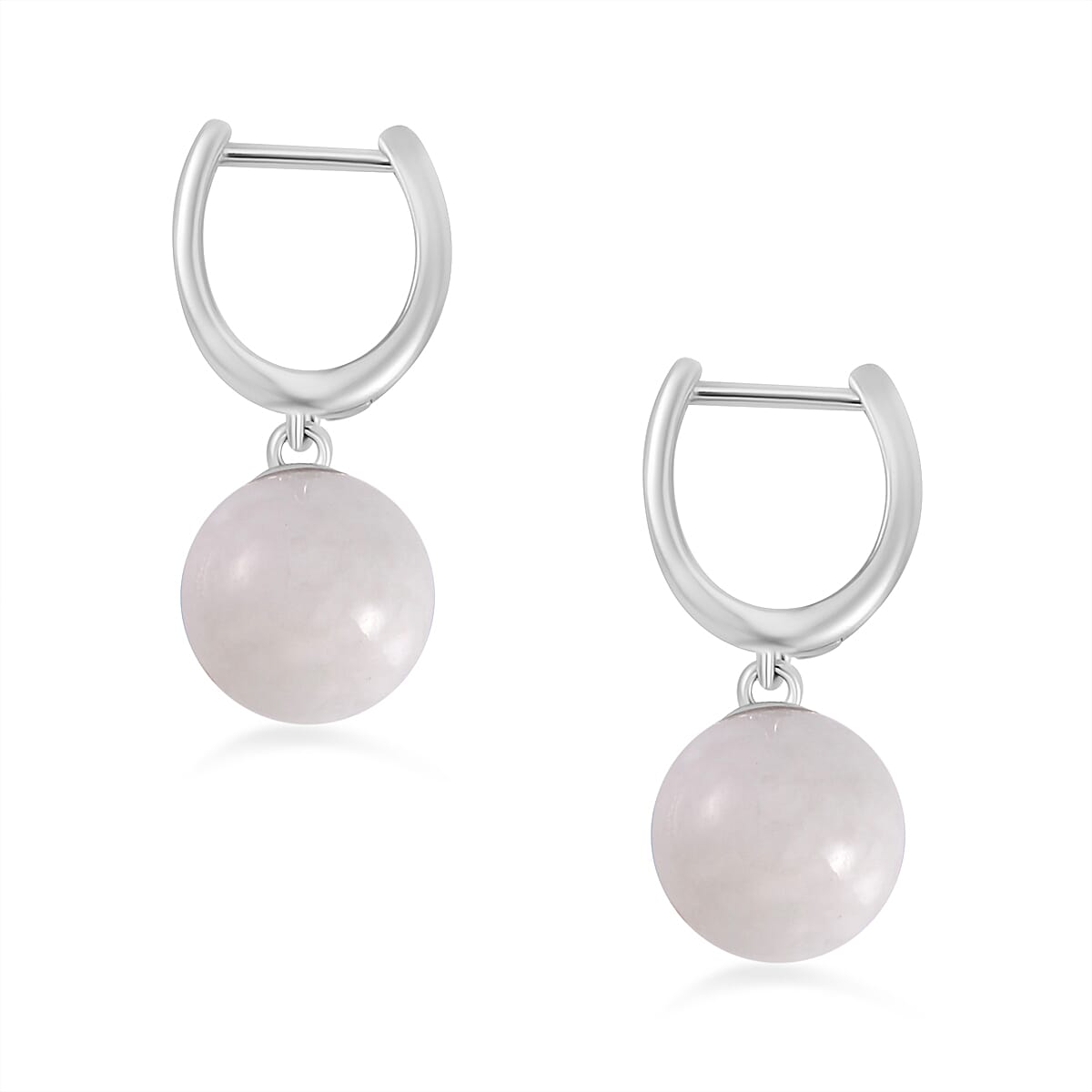 EXTREMELY RARE NATURAL JADEITE JADE White Hoop earrings in Rhodium Overlay Sterling Silver