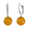 Yellow Jadeite Jade Half Hoop Ball Earrings in Rhodium Overlay Sterling Silver 23.83 Ct