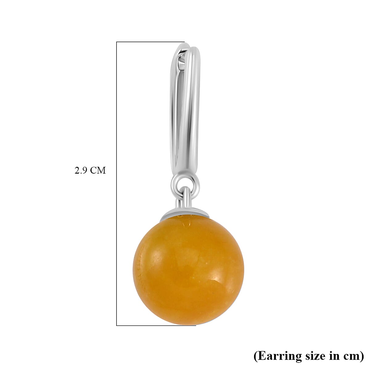 Yellow Jadeite Jade Half Hoop Ball Earrings in Rhodium Overlay Sterling Silver 23.83 Ct