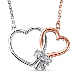 Moissanite Intertwined Hearts Necklace (Size - 20) in Platinum and 18K Yellow Gold Vermeil Plated Sterling Silver